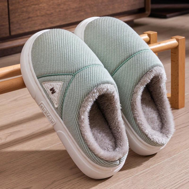 Men's Solid Striped Fleece Plush Slippers by GJG Denim