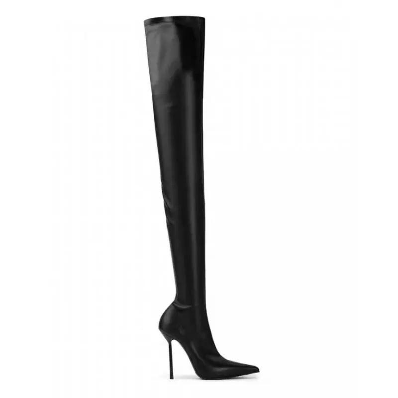 Fashionable Pointed-toe Stiletto Ultra-high-heeled Over-the-knee Plus-size Womens Boots by GJG Denim
