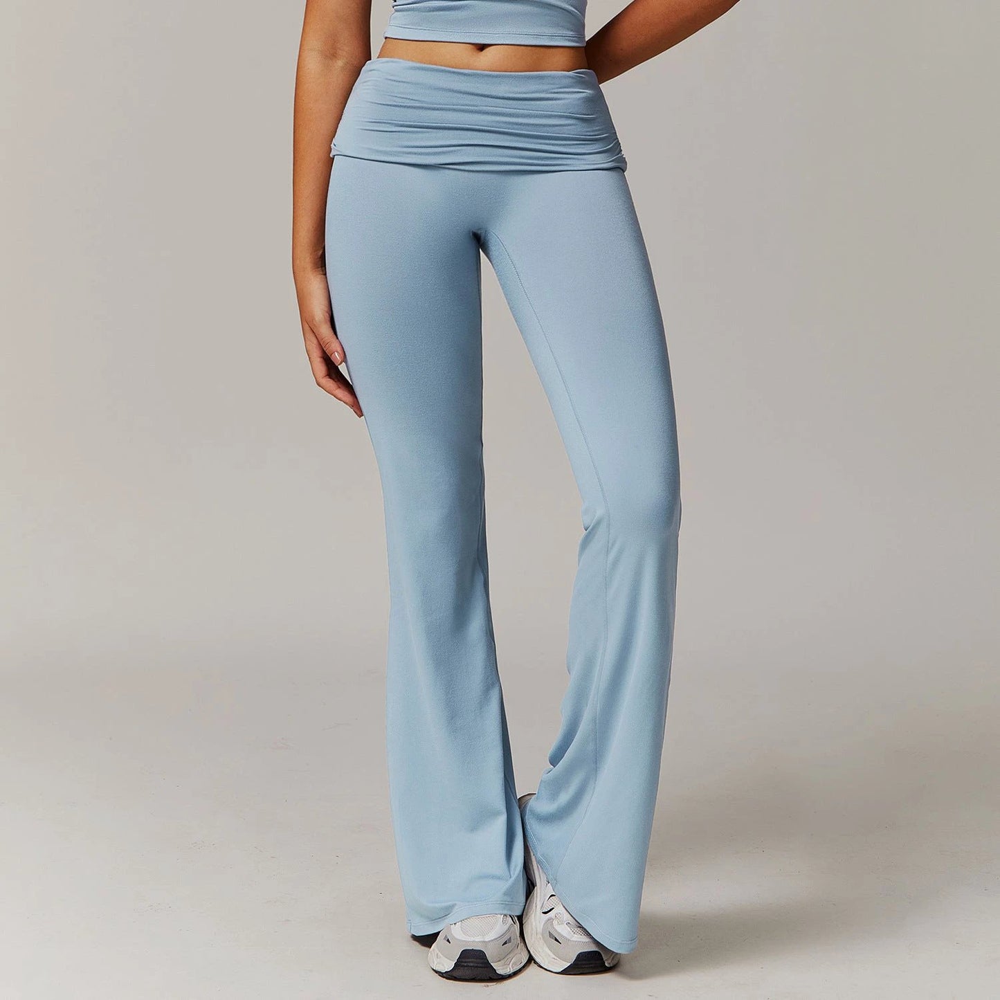 Wool Pleated Yoga Fold High Waist Running Sports Skinny Versatile Bell-bottom Pants by GJG Denim
