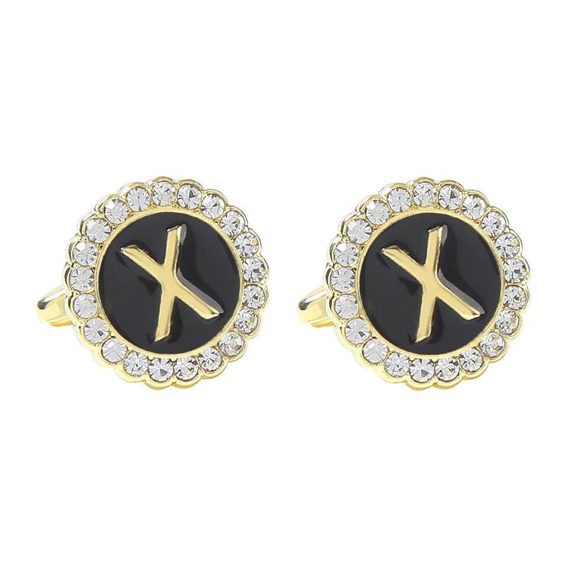 Round Diamond-like Cufflinks for Men 26 Letters by GJG Denim