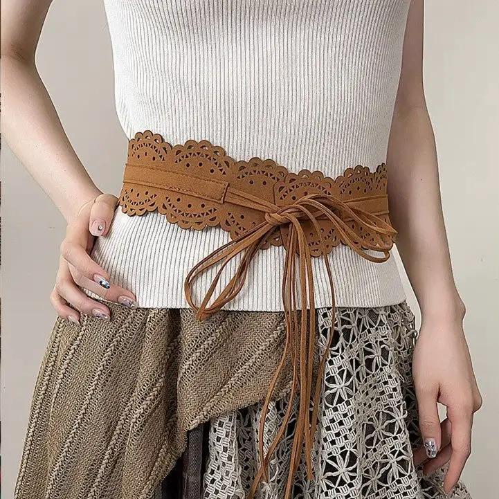Fashionable All-Match Lace Fringe Strap Wide Waist Cincher by GJG Denim