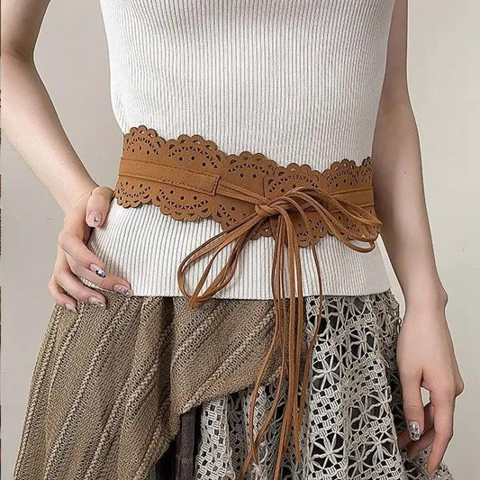 Fashionable All-Match Lace Fringe Strap Wide Waist Cincher by GJG Denim