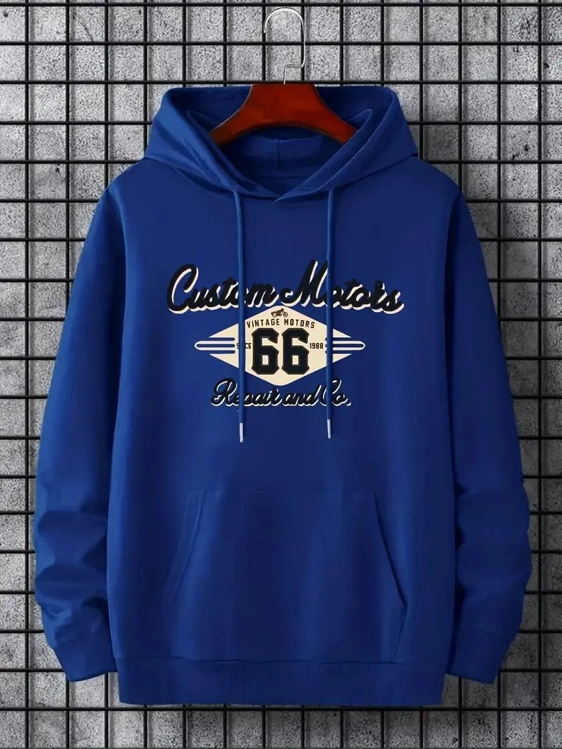 Men's Number 66 Printed Casual Hooded Pullover Sweater by GJG Denim