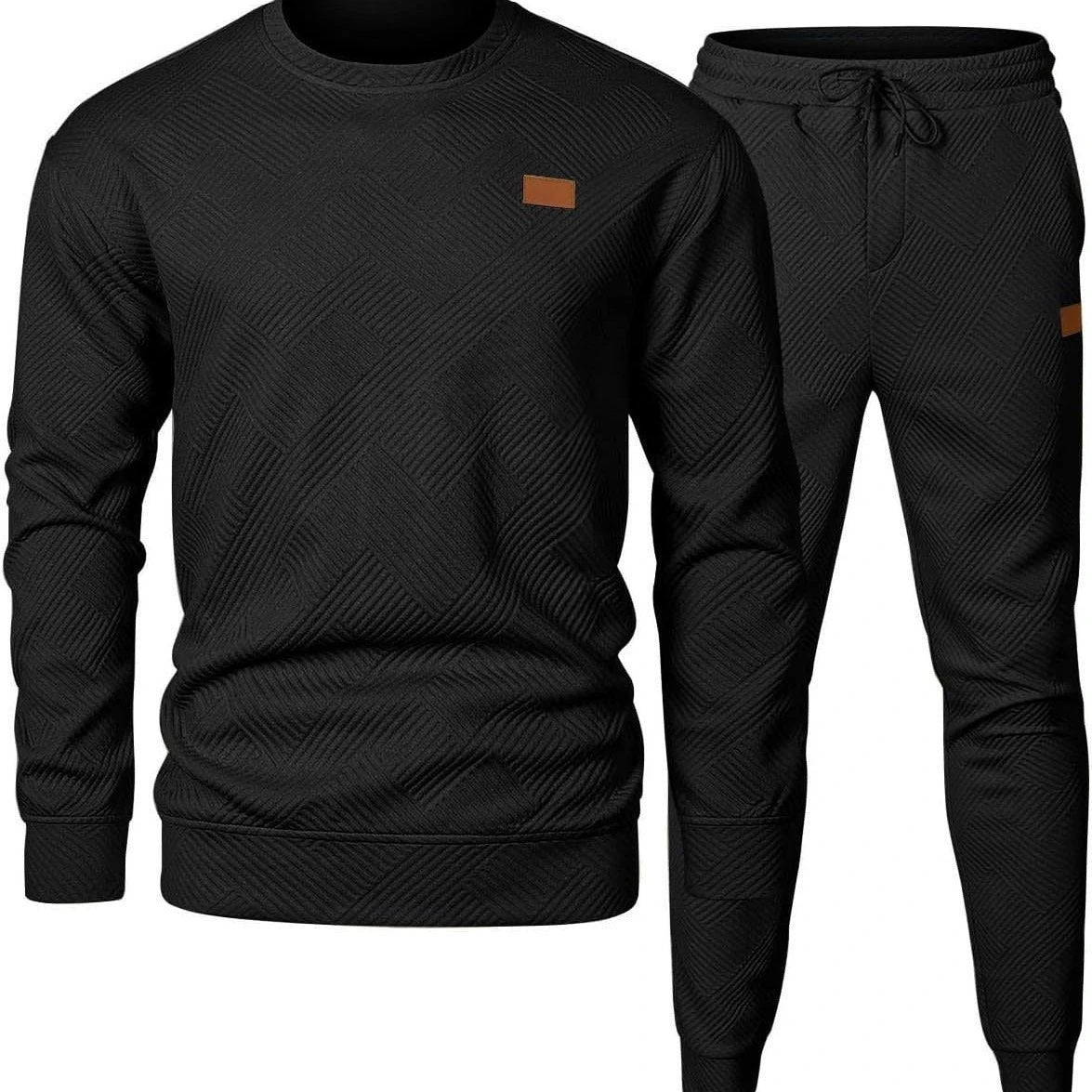 Men's Sports Casual Round Neck Jacquard Two-piece Knitted Sweater Set by GJG Denim