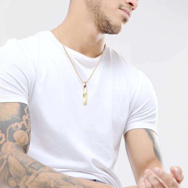 Titanium Steel Long Bar Shape Necklace For Men by GJG Denim