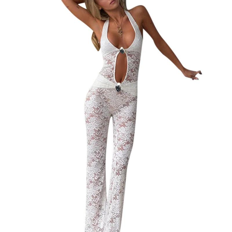 Women's Lace Hollow Backless Jumpsuit by GJG Denim