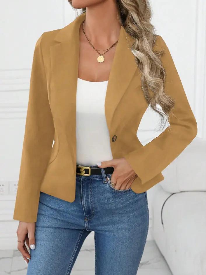 High-end Solid-color Womens Blazer by GJG Denim