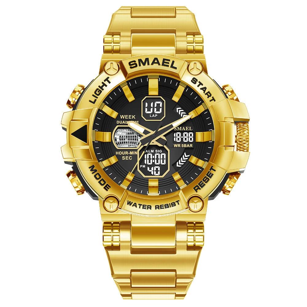 Men's Luminous Stainless Steel Alloy Double Display Electronic Watch by GJG Denim