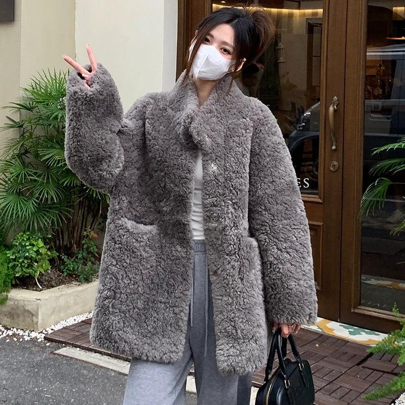 Womens Mid Length Lambswool Coat by GJG Denim