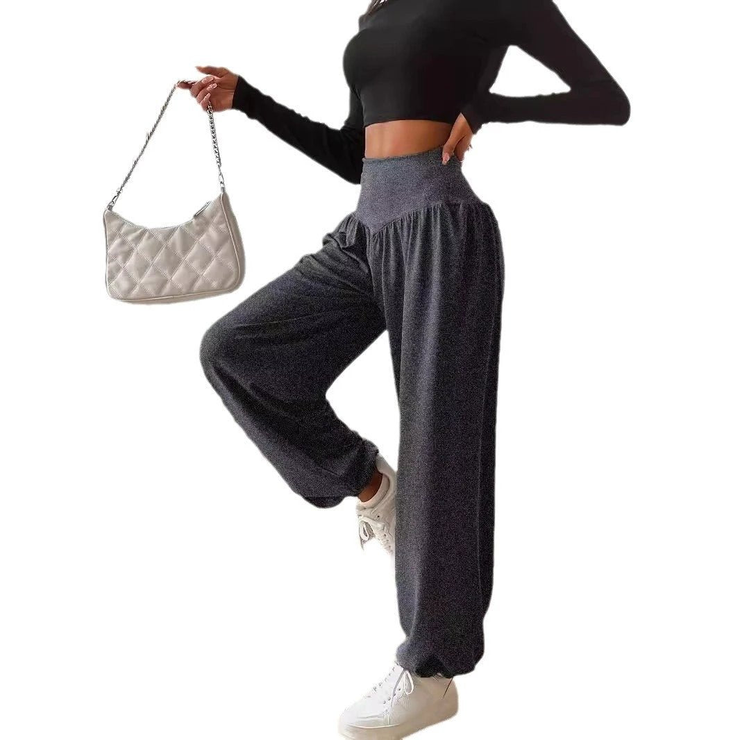 Women's Solid Color Breathable And Hanging Sports Pants by GJG Denim