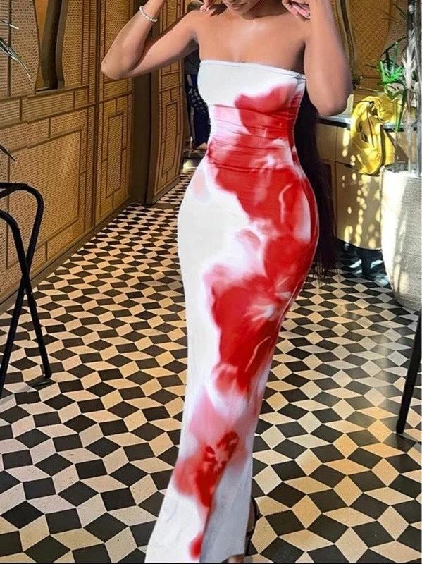 Contrast Color Floral Sexy Tube Top Dress by GJG Denim