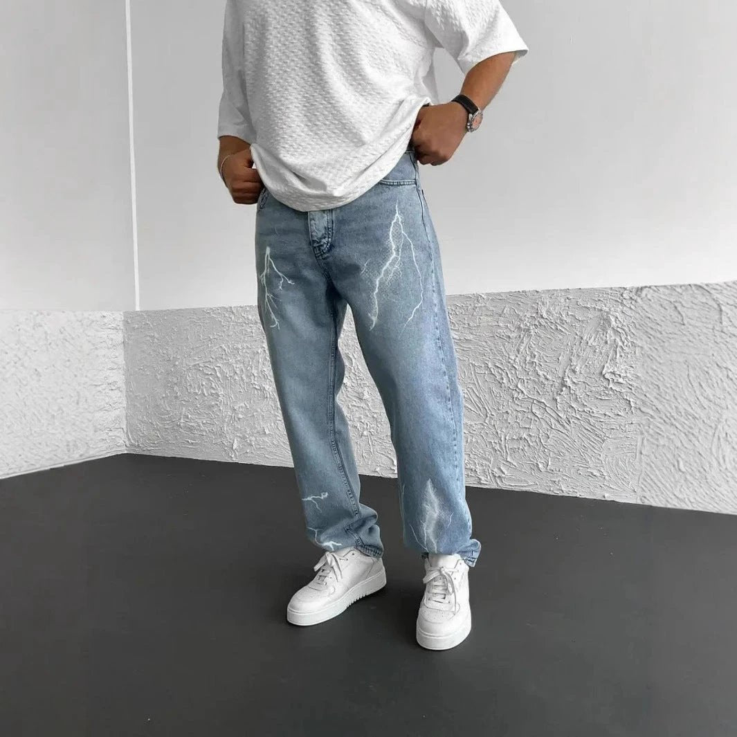 Men's Straight Loose Wide Leg Jeans by GJG Denim