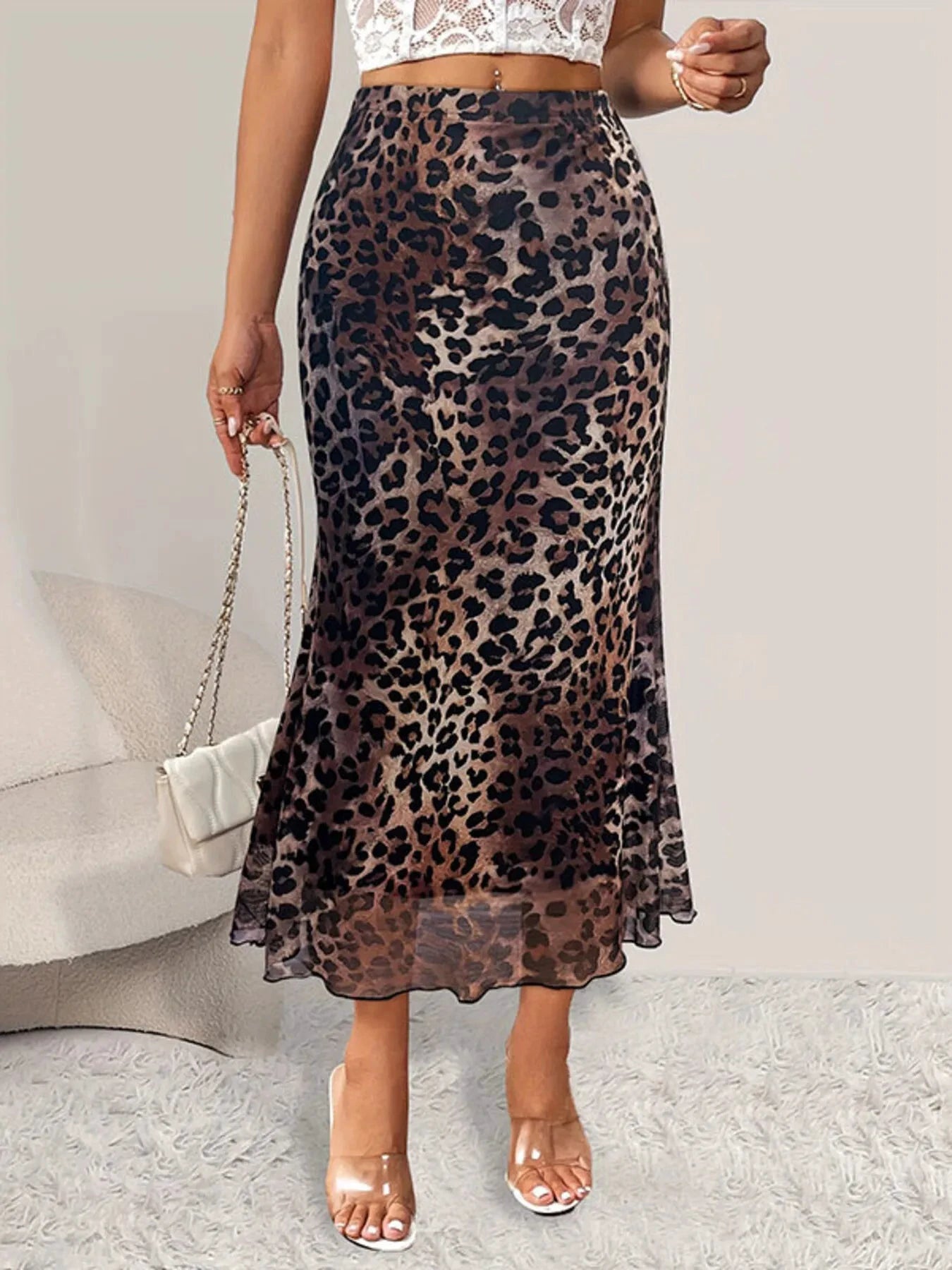 Leopard Print Midi Mermaid Skirt by Lady Ros