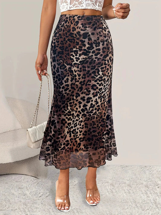 Leopard Print Midi Mermaid Skirt by Lady Ros