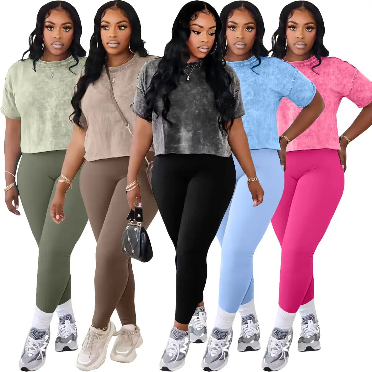 Women's Printed Casual Sports Two-Piece Set by GJG Denim