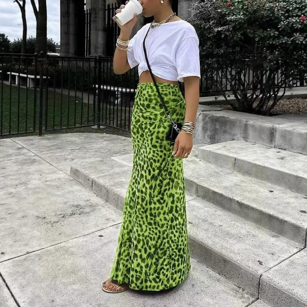 Leopard Print Women's High Waist Elegant Graceful Slimming Skirt by GJG Denim