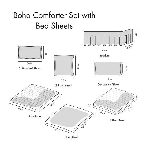 Queen Boho Comforter Set With Bed Sheets by GJG Denim