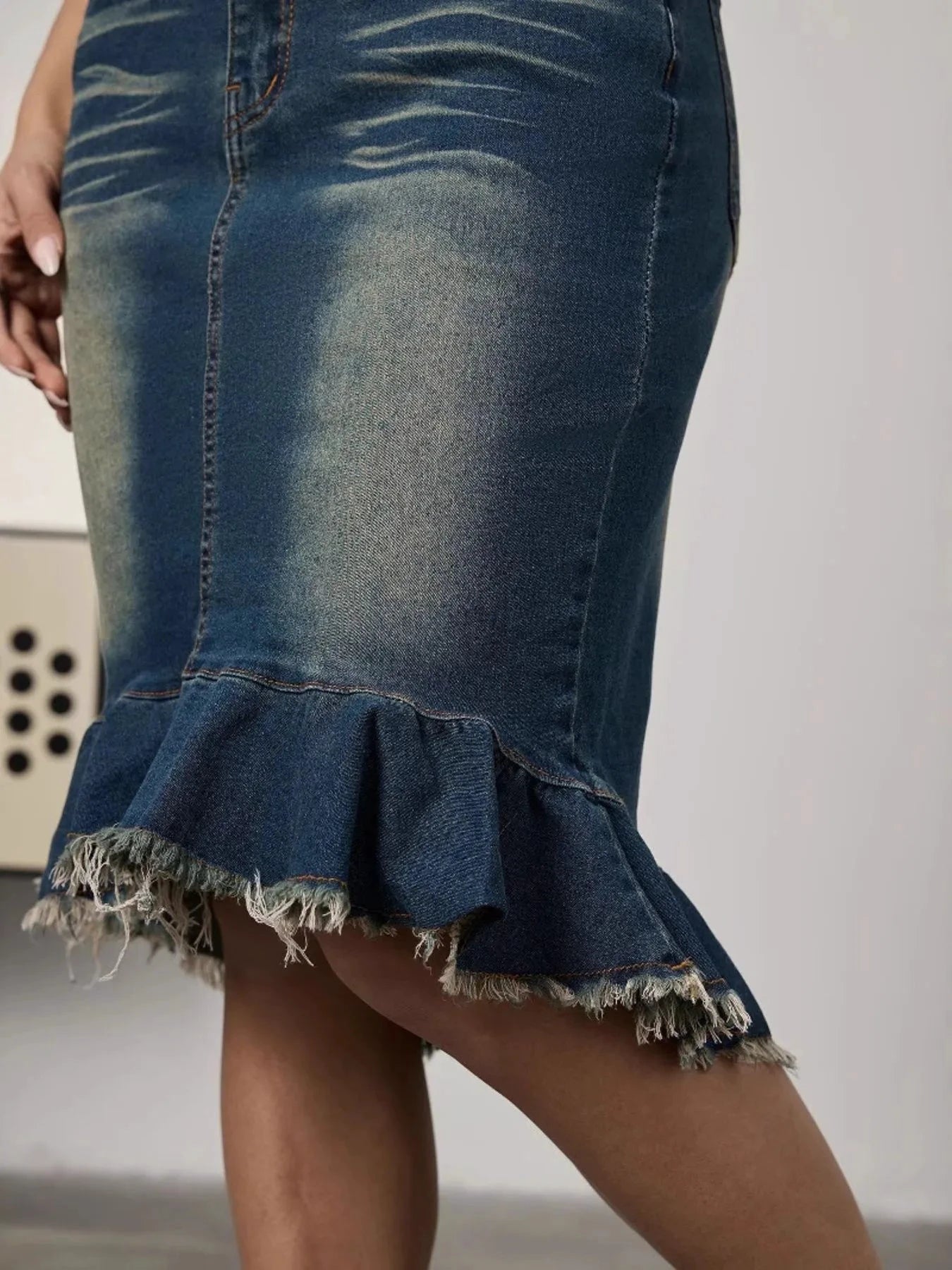 Raw Hem Mermaid Denim Skirt by Lady Ros