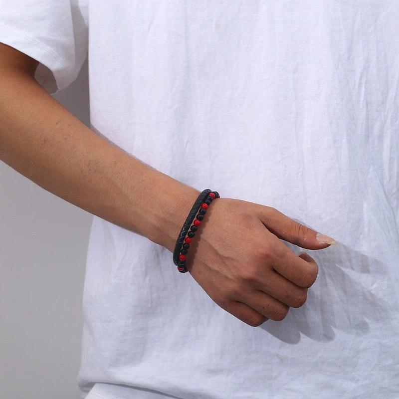 Men's Hand-woven Natural Tigereye Leather Beaded Bracelet by GJG Denim