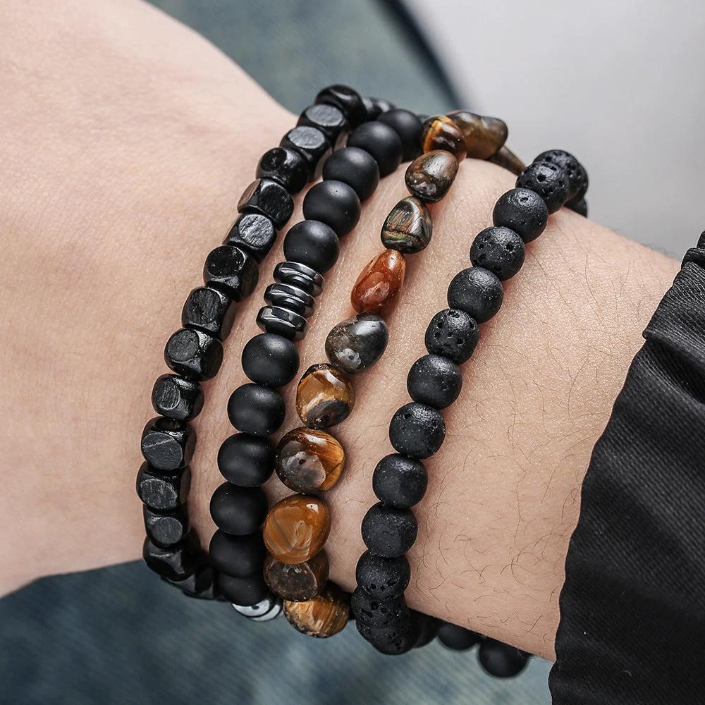 Retro Men's Coconut Wood Multi-Layer Stackable Bracelet Set by GJG Denim