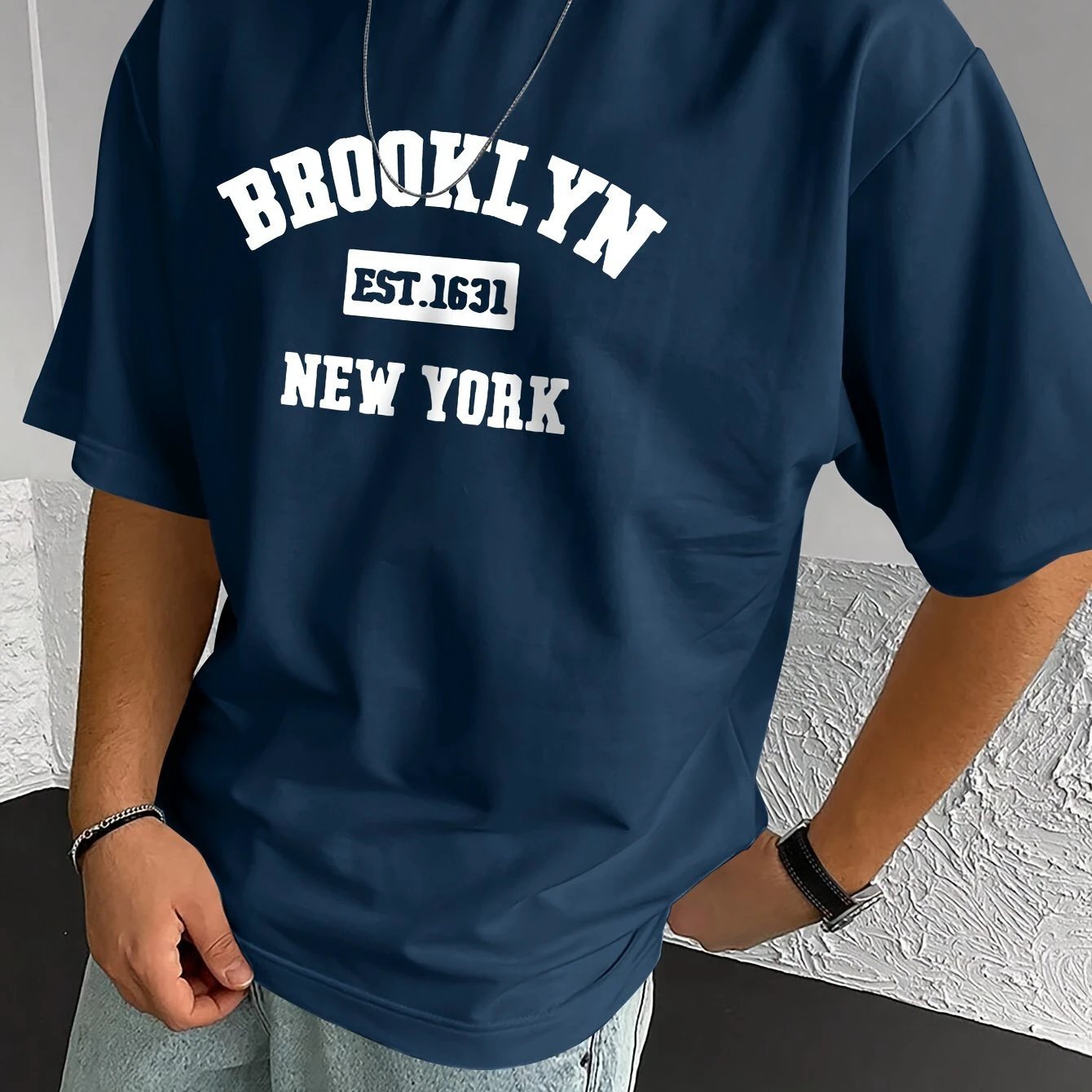 Men's Summer Spring Brooklyn Fashionable Printed T-shirt, Casual Short Sleeved Fashionable Style T-shirt, Sporty New Casual Short Sleeved Top by GJG Denim