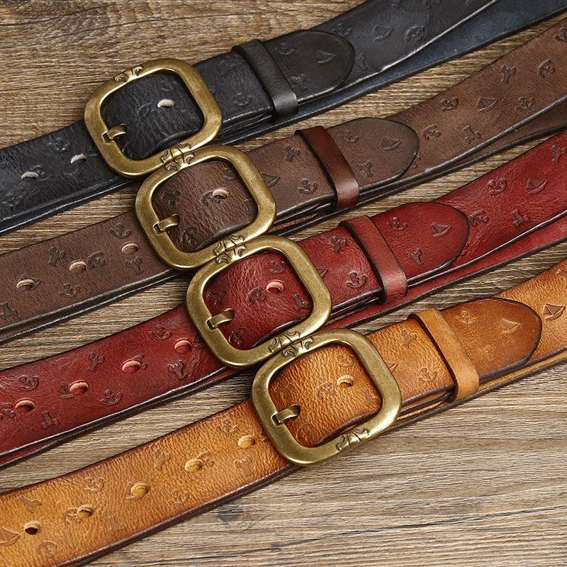Men's Patterned Leather Belt by GJG Denim