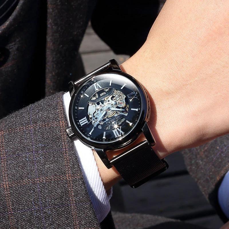 Automatic Mechanical Woven Mesh Belt Men's Watch by GJG Denim