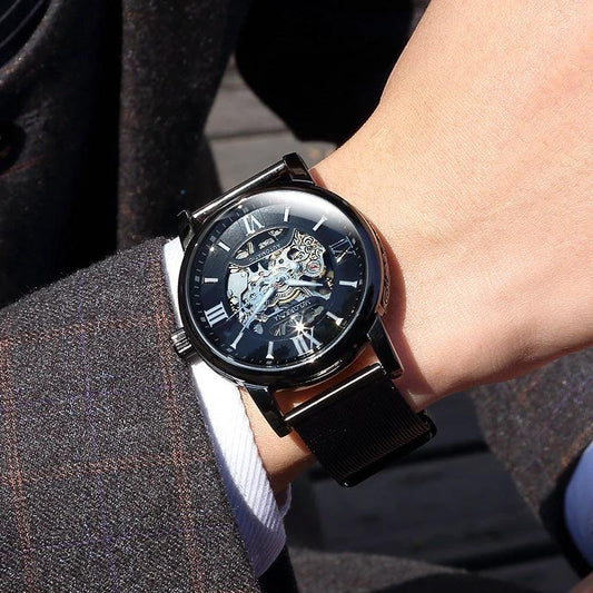 Automatic Mechanical Woven Mesh Belt Men's Watch by GJG Denim
