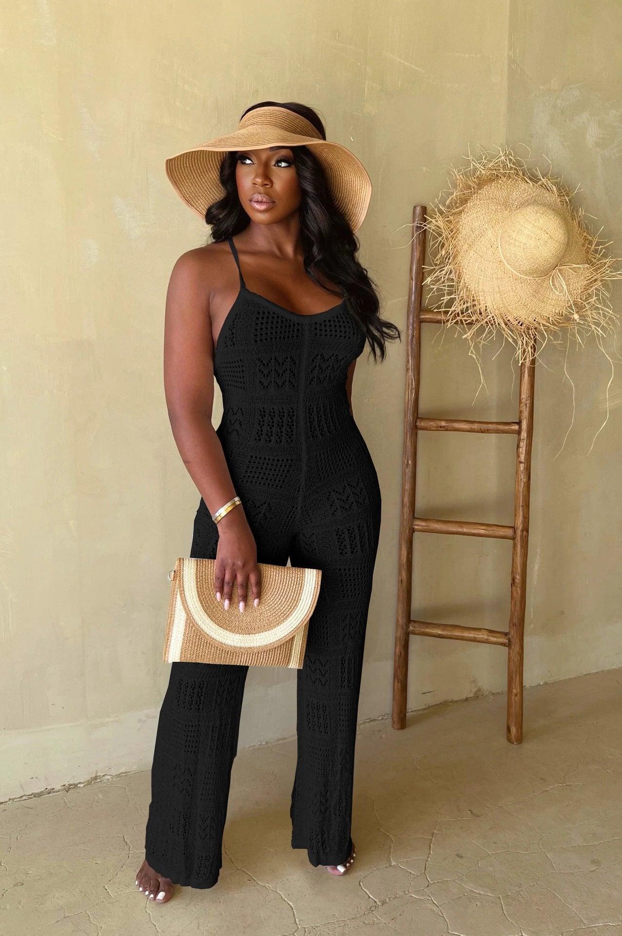 Woolen Knitted Sexy Sling Geometric Hollow-out Jumpsuit by GJG Denim
