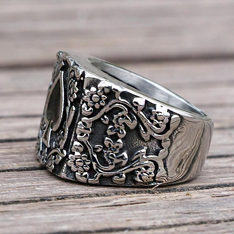 Titanium Steel Spades Epoxy Carved Men's Ring by GJG Denim