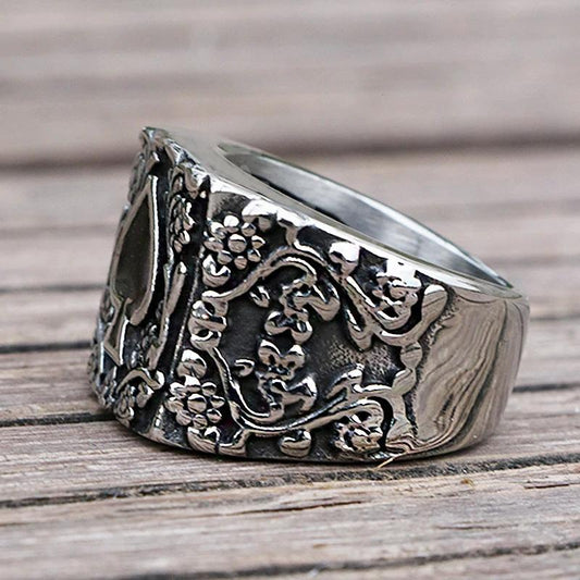 Titanium Steel Spades Epoxy Carved Men's Ring by GJG Denim