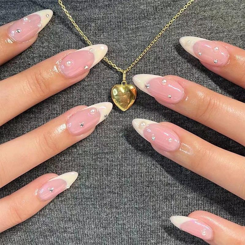 French Water Drop Manicure Rhinestones Wear Nails by GJG Denim