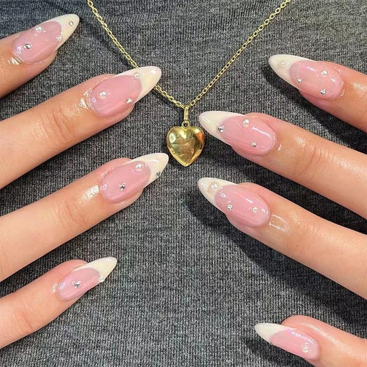 French Water Drop Manicure Rhinestones Wear Nails by GJG Denim