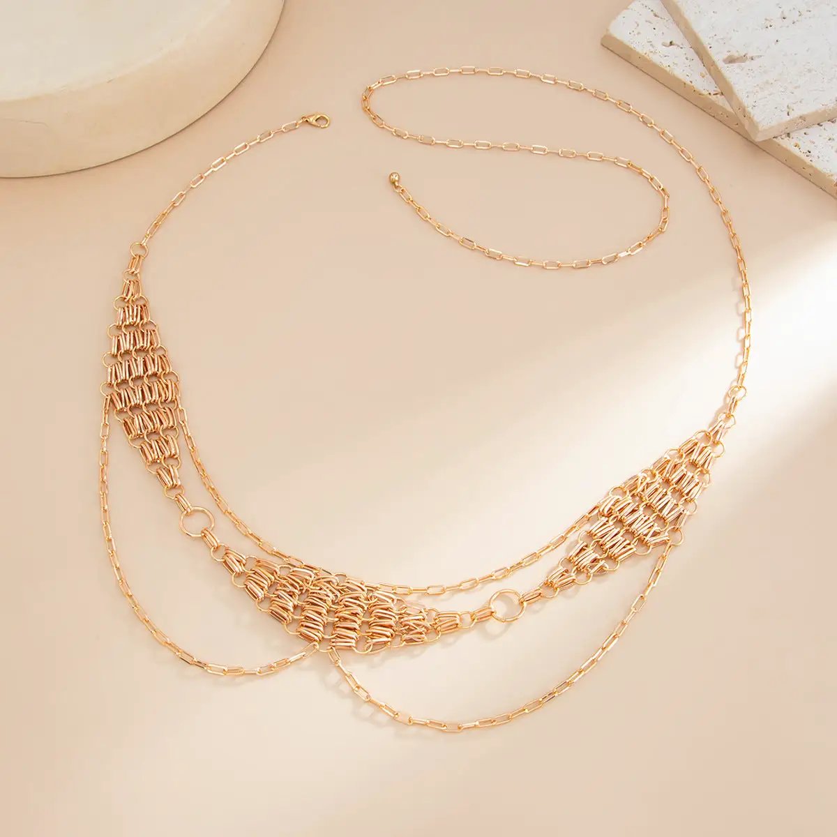 Retro Metal Diamond Woven Waist Chain by GJG Denim