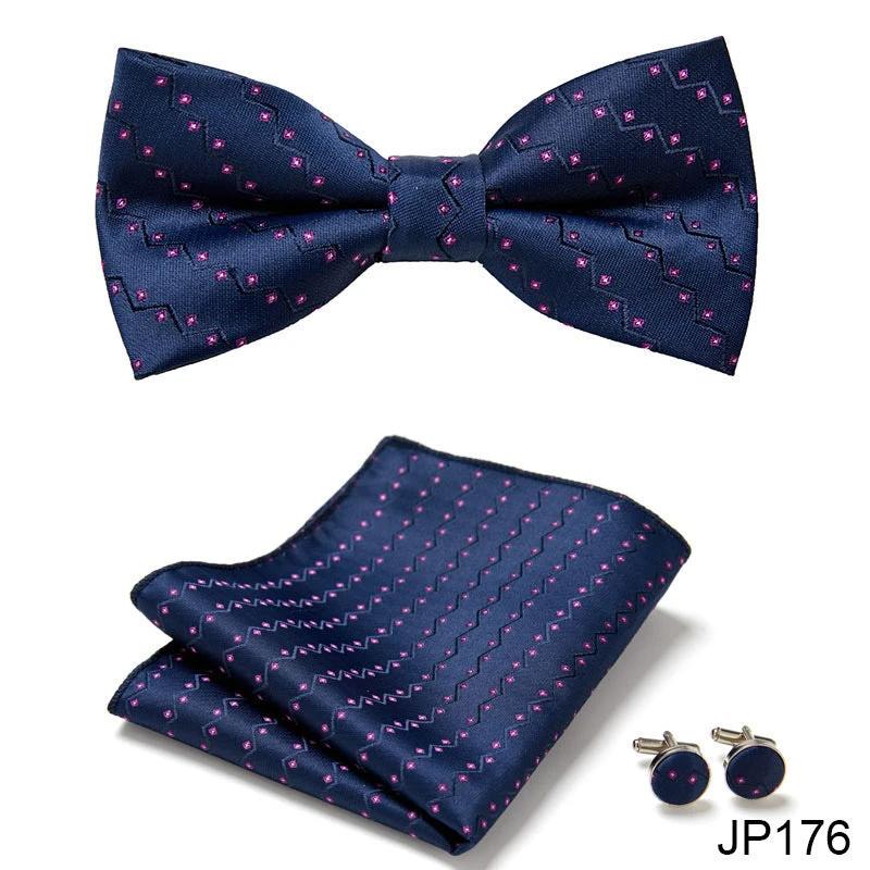 Men's Formal Bow Tie Handkerchief and Cuff links Set by GJG Denim