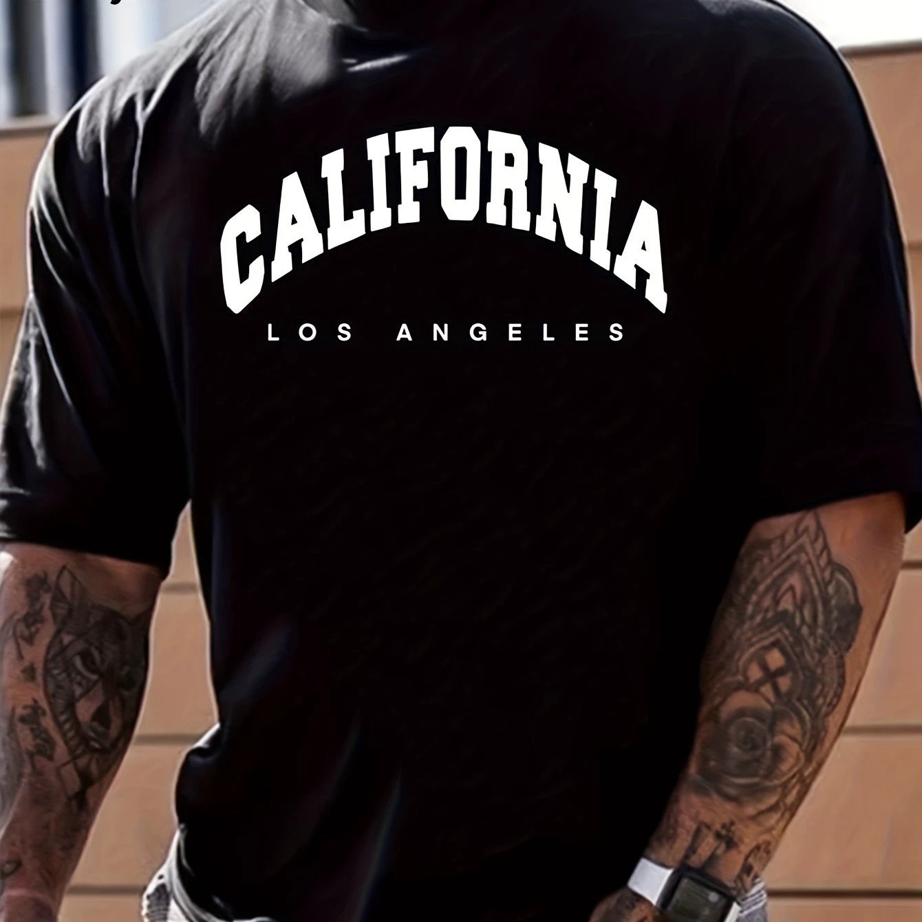 CALIFORNIA Print, Men's Flat Design Round Neck Activity T-shirt, Summer Casual Comfortable T-shirt, Men's Top Suitable For Daily Gym Exercise And Running by GJG Denim
