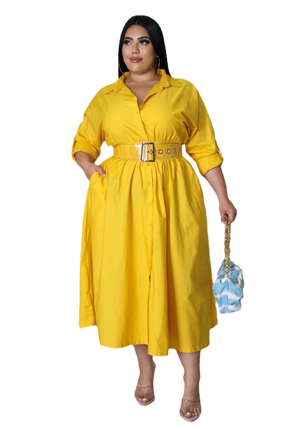 Fashion Plus Size Women's dress long V-neck by GJG Denim