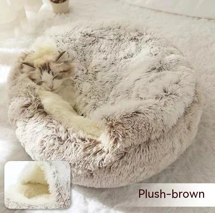 2 In 1 Dog And Cat Bed Pet Winter Bed Round Plush Warm Bed House Soft Long Plush Pets Bed Pet Products by GJG Denim