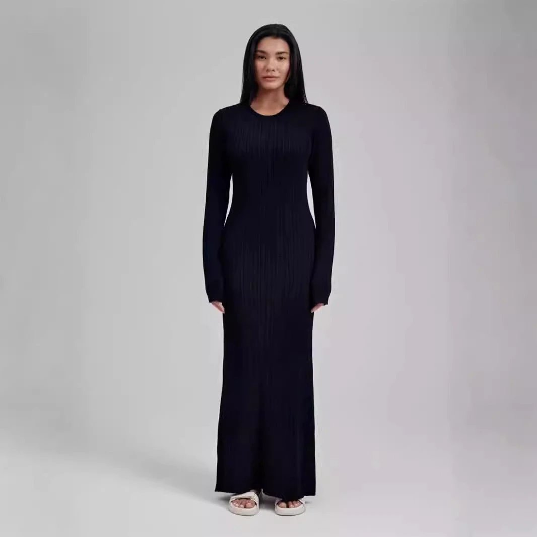 Figure-flattering Foreign Trade Thermal Base Long Sleeve Sweater Dress by GJG Denim