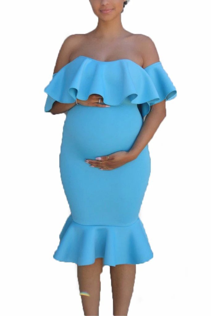 Women Elastic Pregnant Women Ruffles Dress by GJG Denim