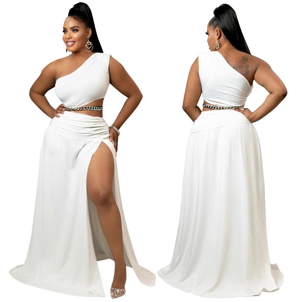 Solid-color Off-the-shoulder Sexy Bodycon Two-piece Set by GJG Denim