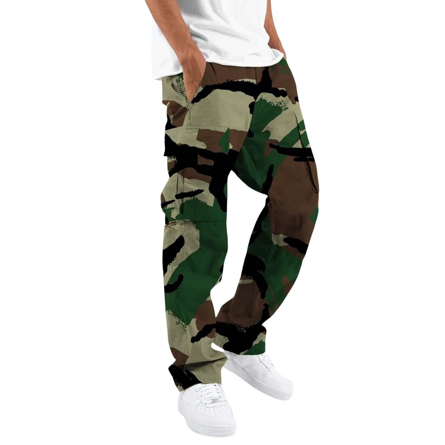 Fashion Camouflage cargo Men's Printing Fashion Outdoor Overalls Straight Rope Overalls Men's Clothing Men's Pants Casual by GJG Denim
