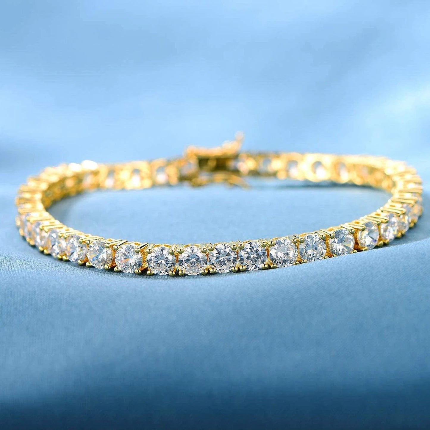 Classic 18K Gold Electroplated Zircon High-grade Tennis Full Diamond like Bracelet by GJG Denim