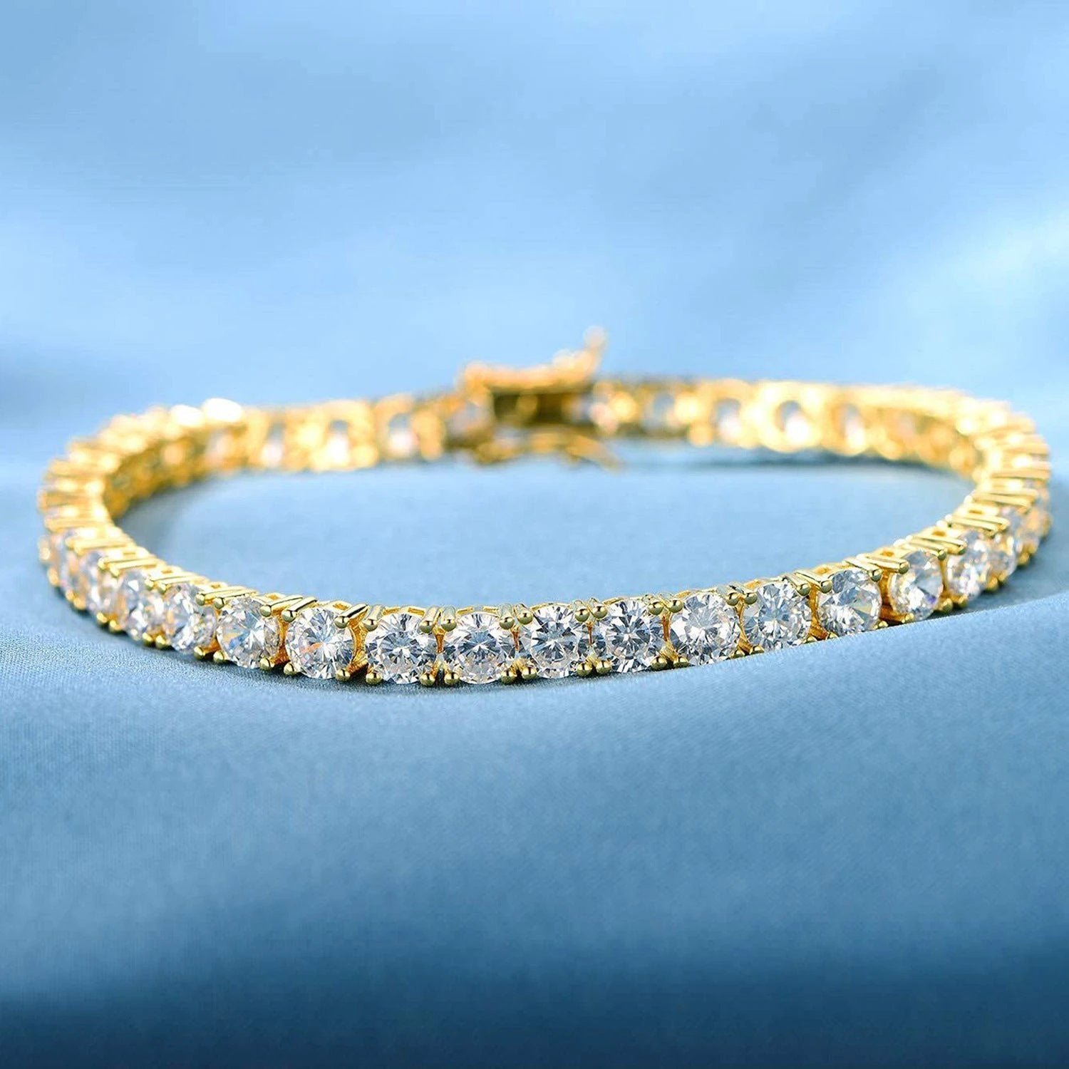 Classic 18K Gold Electroplated Zircon High-grade Tennis Full Diamond like Bracelet by GJG Denim