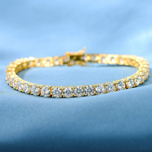 Classic 18K Gold Electroplated Zircon High-grade Tennis Full Diamond like Bracelet by GJG Denim