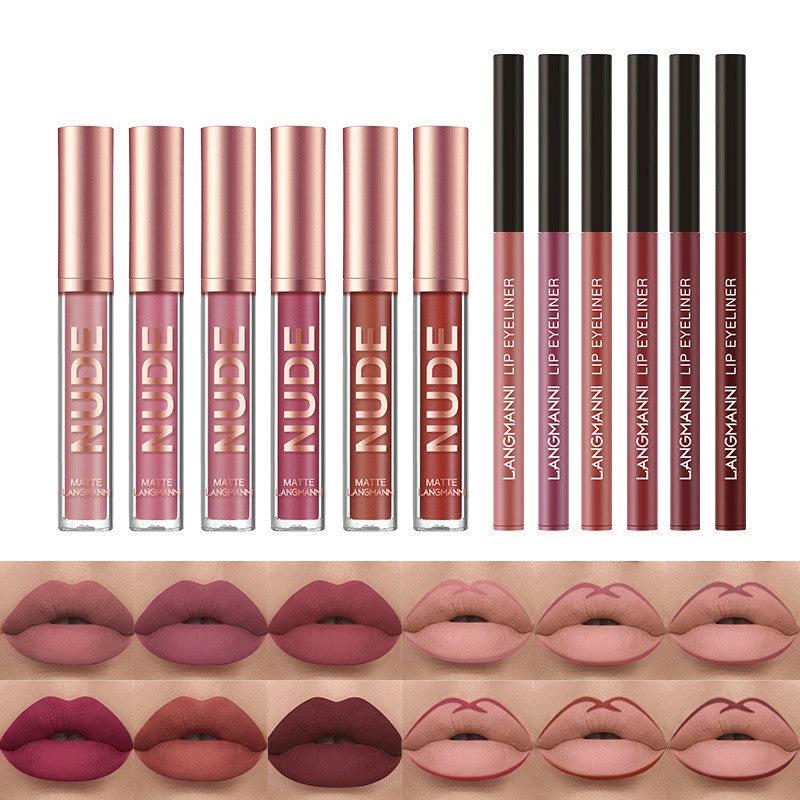 Lip Liner And Lipstick Makeup 12 Pcs Set 6 Matte Lipstick 6 Lip Liner Pens Waterproof Long Lasting Matte Lipstick Beauty Cosmetics Makeup Gift For Girls Lipstick Set by GJG Denim