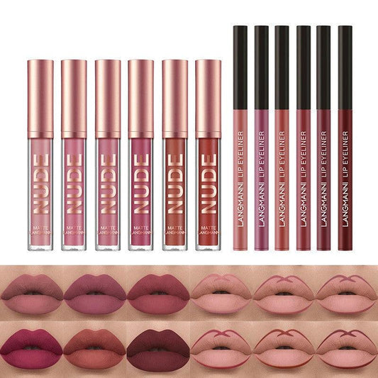 Lip Liner And Lipstick Makeup 12 Pcs Set 6 Matte Lipstick 6 Lip Liner Pens Waterproof Long Lasting Matte Lipstick Beauty Cosmetics Makeup Gift For Girls Lipstick Set by GJG Denim