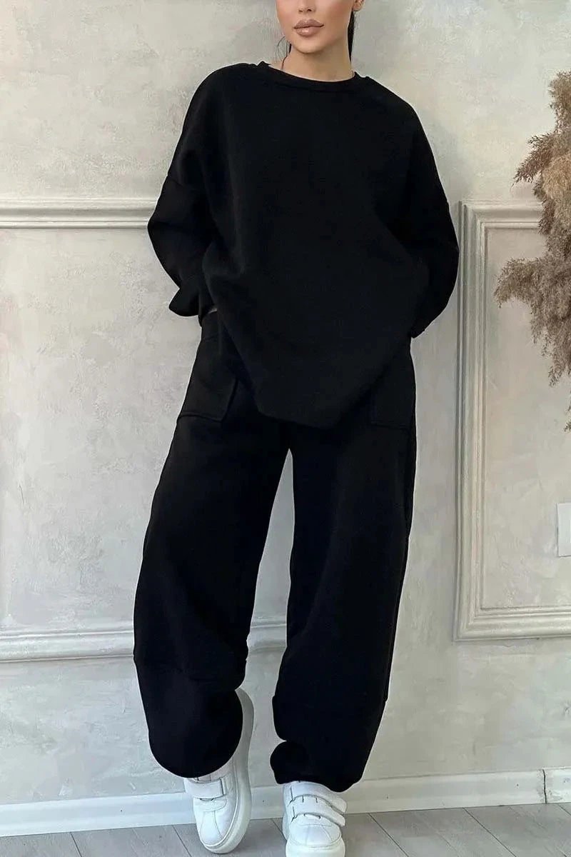 Women's Autumn And Winter Casual Loose Round Neck Long-sleeved Sweater Trousers Suit by GJG Denim