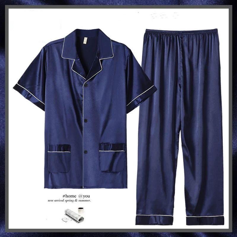 Men's Short Sleeve Trousers Thin Pajama Suit by GJG Denim
