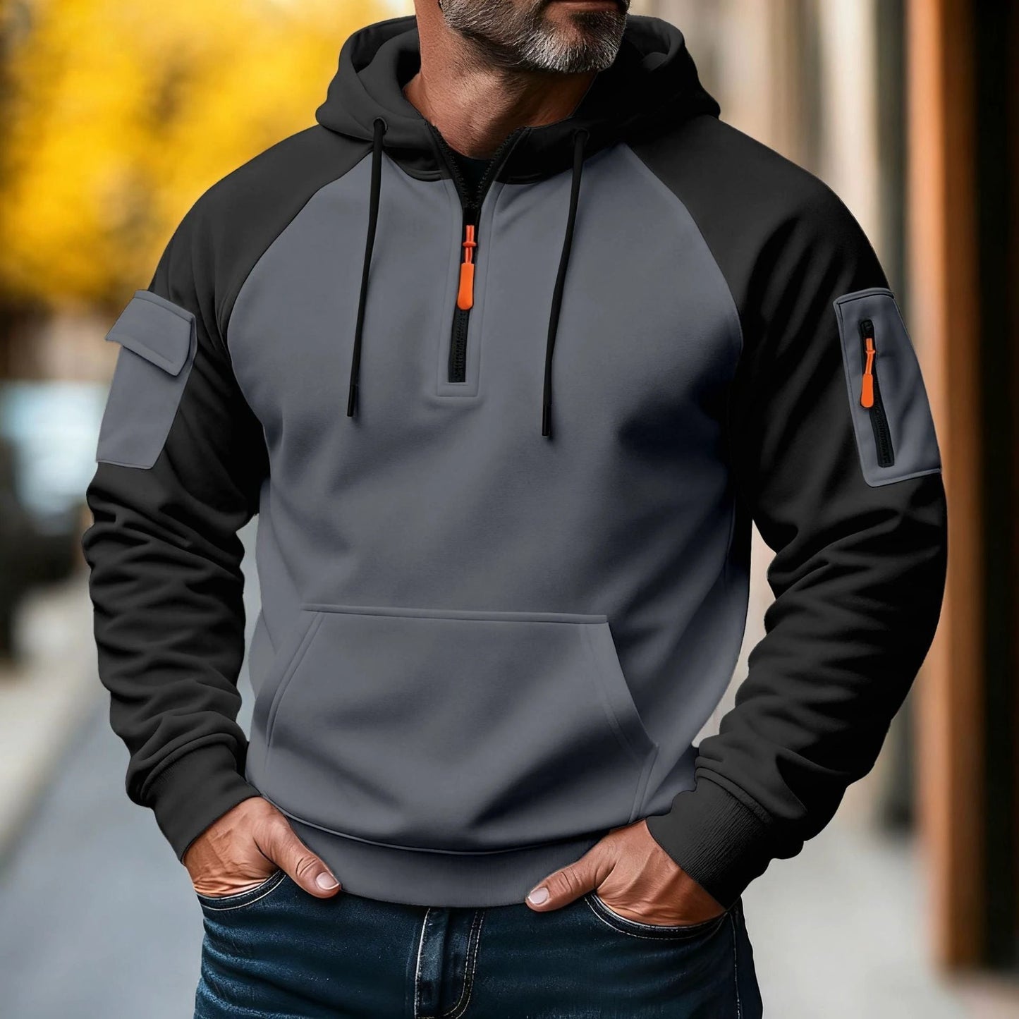Men's Zipper Pullover Hooded Sweater by GJG Denim